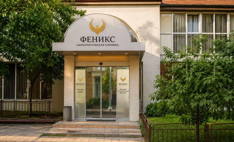 Вход в наркологическую клинику «Феникс» в Магасе